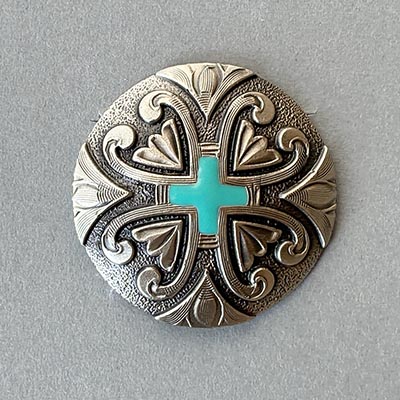 Round Concho with Turquoise Cross Scarf, Bandana, Wild Rag Slide *NEW!*