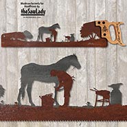 Farrier and Horse Two-Layer Saw Sculpture Horizontal