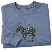 Smart Ass Donkey Embridered Denim Blue Crew Sweatshirt