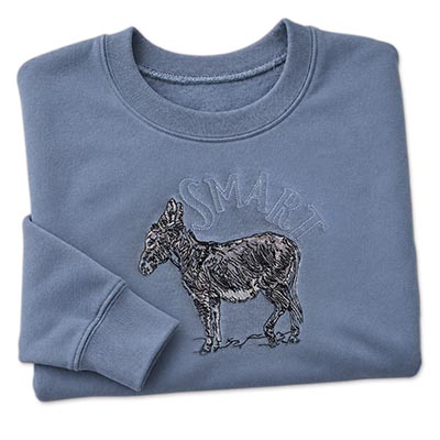 Smart Ass Donkey Embridered Denim Blue Crew Sweatshirt