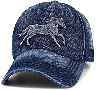 Embossed Galloping Horse Stonewashed Cap