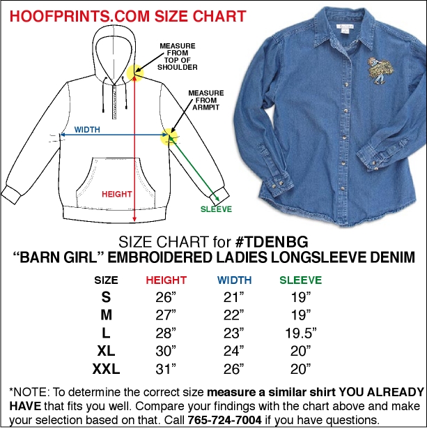 Ladies Longsleeve Denim Shirt with Barn Girl Embroidery-www.hoofprints.com