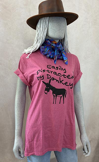Easily Distracted by Donkeys Vintage Raspberrry T-Shirt *NEW*