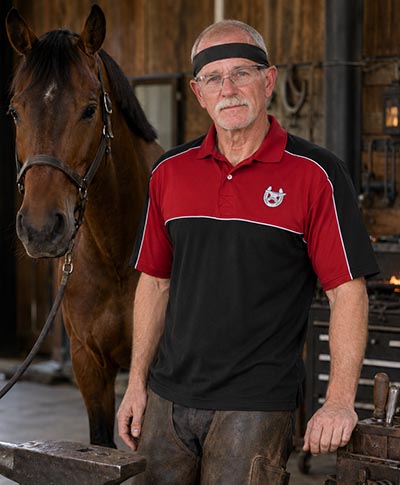 Shoe and Anvil Embroidered Black and Red Moisture-Free Mesh Golf Shirt *DISCONTINUED*
