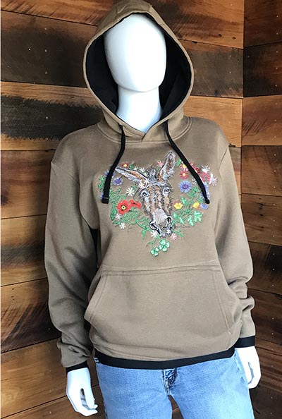 Embroidered Donkey Brown Hoodie Eat Bray Love-www.hoofprints.com