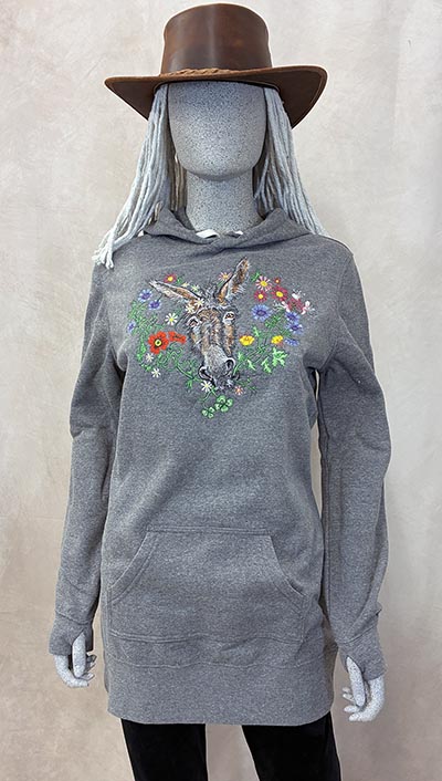 Embroidered Donkey extra-long Hoodie Eat Bray Love