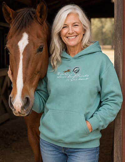 Horses Leave Hoofprints on Your Heart Soft Teal Hooded Sweatshirt