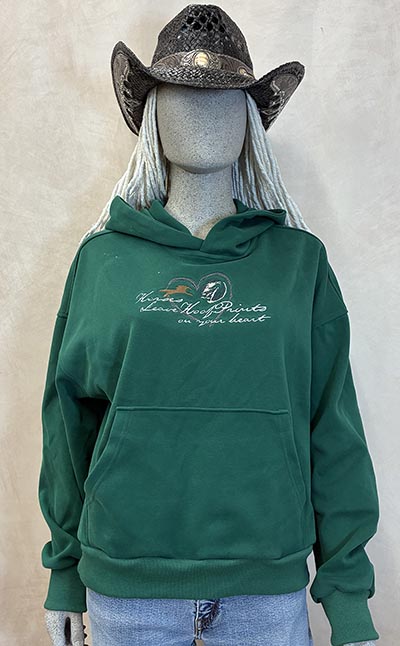 Embroidered Horses Leave Hoofprints on your Heart Juniper Green Hoodie *ONLY ONE AVAILABLE SIZE MEDIUM*