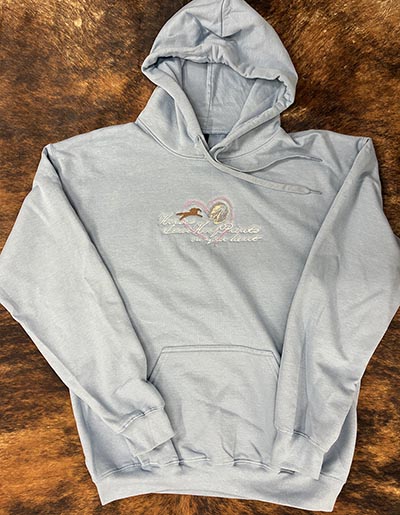 Embroidered Heartbeat for Horses Light Blue Hooded Sweatshirt *ONLY 1 AVAILABLE SIZE MEDIUM*