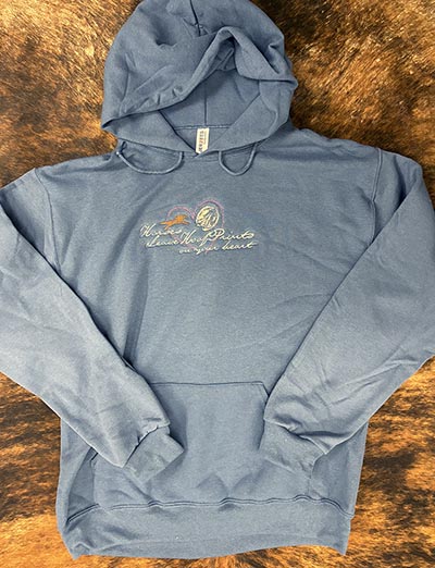Embroidered Horses Leave Hoofprints on your Heart Denim Blue Hoodie *ONLY ONE AVAILABLE size MEDIUM*