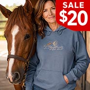 Embroidered Horses Leave Hoofprints on your Heart Denim Blue Hoodie *ONLY ONE AVAILABLE size MEDIUM*