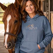 Embroidered Horses Leave Hoofprints on your Heart Denim Blue Hoodie *ONLY ONE AVAILABLE size MEDIUM*