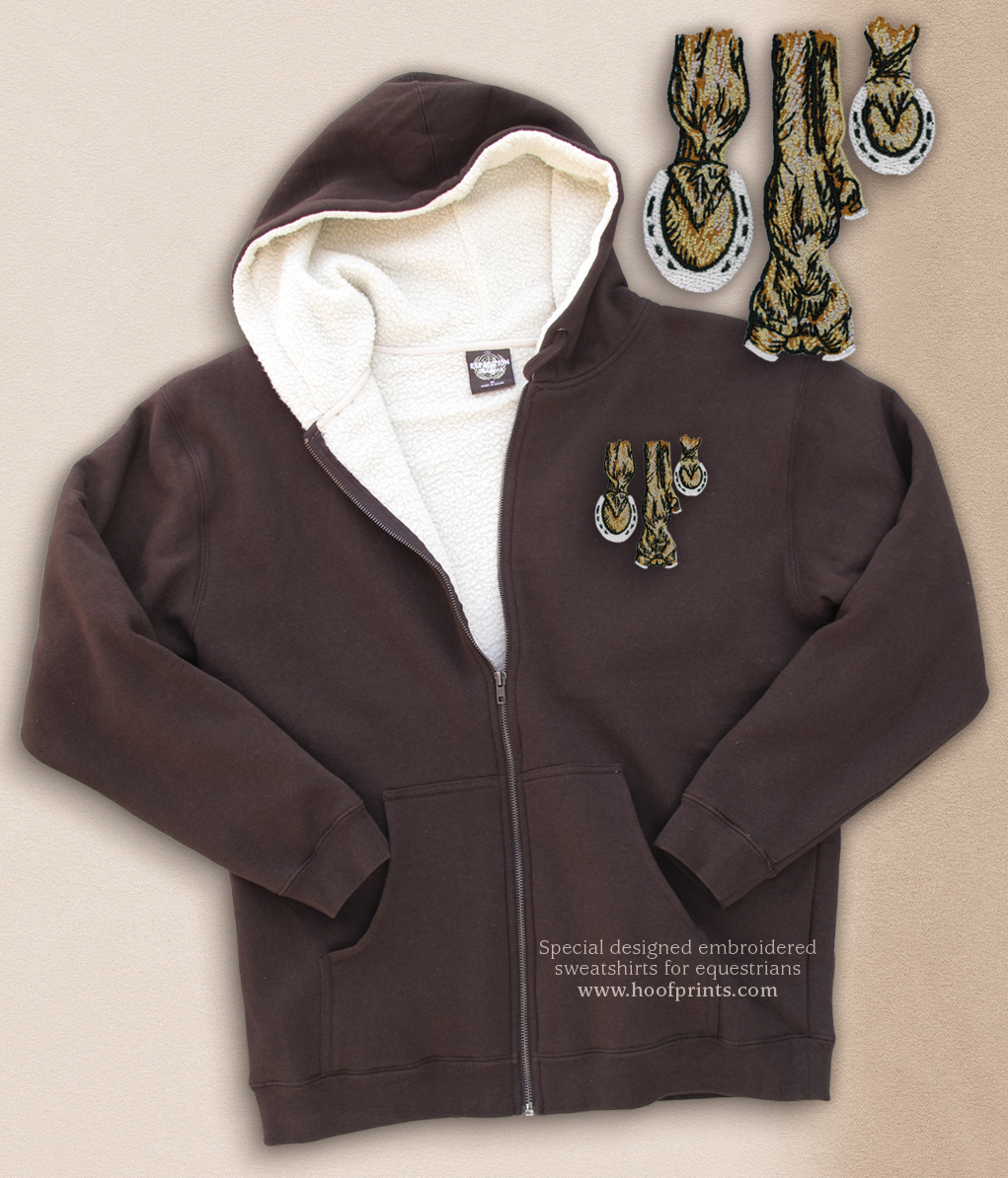 Brown Sherpa Lined Sweatshirt W embroidered Horse Legs Logo Brown sherpa lined sweatshirt w embroidered horse legs logo