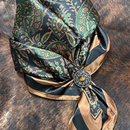 Silky Emerald and Bronze Paisley Polyester Wild Rag