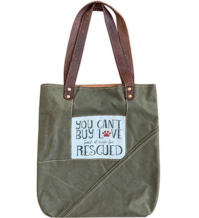 Recycled Canvas Tote YOU CAN'T BUY LOVE but it can be RESCUED