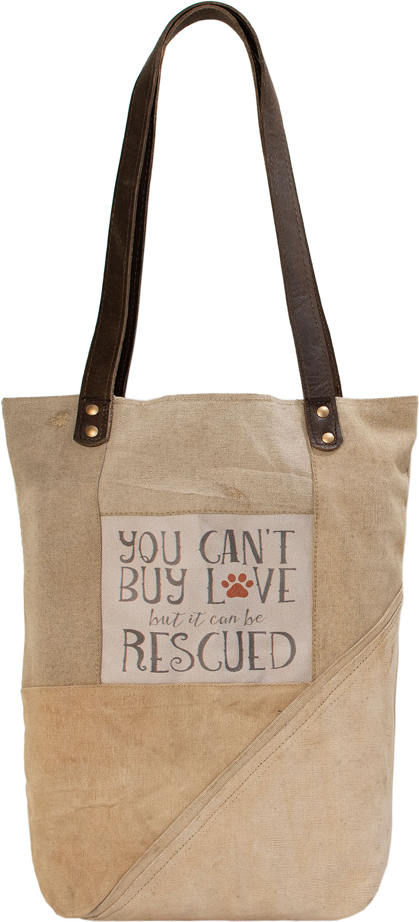 Recycled Canvas Tote YOU CAN'T BUY LOVE but it can be RESCUED