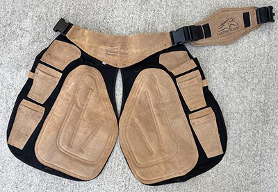 Black with Tan Trim Padded Farrier Apron Chaps with knife pockets *ONLY ONE AVAILABLE*
