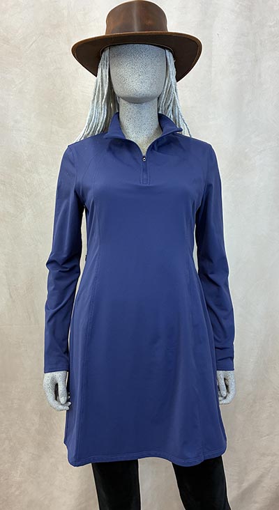Navy Blue 4-way Stretch Tunic Length Quarter Zip Dress with Horse Embroidery *ONLY 1 AVAILABLE Size Medium*