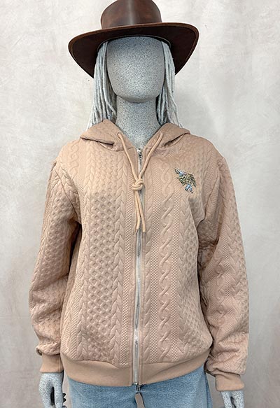 Embroidered Barn Girl Faux Cable Knit Zippered Hood HALF PRICE *ONLY ONE AVAILABLE size Large*