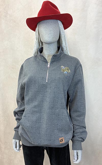 Charcoal Square Pattern Quarter Zip Sweatshirt with Barn Girl Embroidery HALF PRICE *ONLY ONE AVAILABLE size Medium*