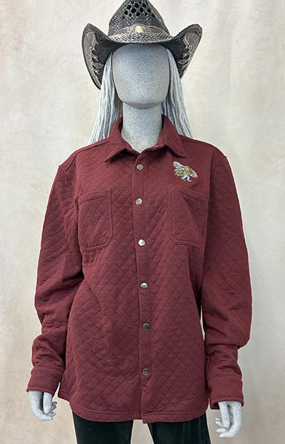Burgundy Embroidered Barn Girl Diamond Quilt Jersey Shirt Jacket HALF PRICE *ONLY ONE AVAILABLE size Large*