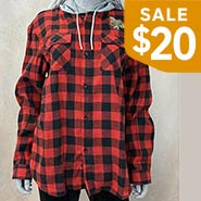 Red Buffalo Plaid Longsleeve Flannel hoodie with Barn Girl Embroidery *ONLY 1 AVAILABLE size M*