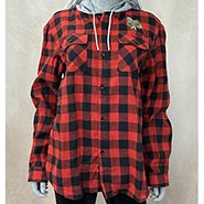 Red Buffalo Plaid Longsleeve Flannel hoodie with Barn Girl Embroidery *ONLY 1 AVAILABLE size M*