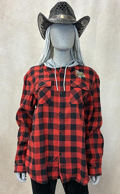 Red Buffalo Plaid Longsleeve Flannel hoodie with Barn Girl Embroidery *ONLY 1 AVAILABLE size M*