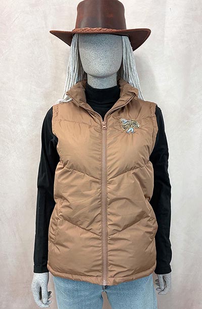 Pale Copper Puffer Quilt Vest with Barn Girl Embroidery  ONLY 1 AVAILABLE size S or Youth 12