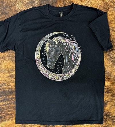 Black T-shirt with Celtic Horse Imprint HALF PRICE *ONLY ONE AVAILABLE size Large*