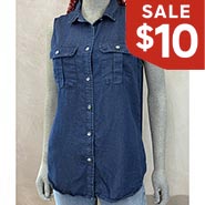 Sleeveless Blue Gabardine Denim HALF PRICE *ONLY ONE AVAILABLE size Medium*