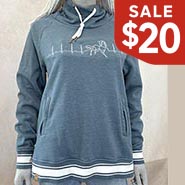 Embroidered Heartbeat Horse Denim Blue Funnel Neck Sweatshirt *ONLY 1 AVAILABLE Size Medium*