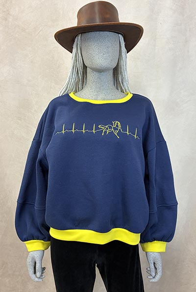 Navy and Gold Embroidered Heartbeat Horse Cropped Sweatshirt *ONLY ONE AVAILABLE Size Medium*