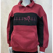 Wine and Black Color Block Quarter Zip Sweatshirt with Heartbeat Horse Embroidery *ONLY ONE AVAILABLE Size Medium*