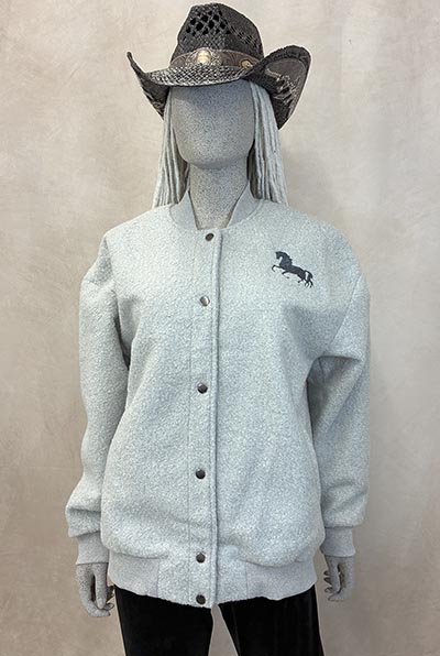 Faux Lambswool Bomber Jacket with Grey Horse Embroidery *ONLY ONE AVAILABLE size Medium*