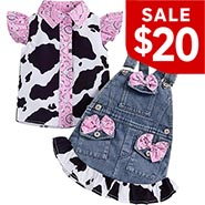 Little Girl Cowgirl Outfit Pink Bandanna Cow Print and Denim *ONLY ONE AVAILABLE Size 2T-3T*
