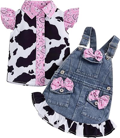 Little Girl Cowgirl Outfit Pink Bandanna Cow Print and Denim *ONLY ONE AVAILABLE Size 2T-3T*