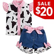 Little Girl Cowgirl Outfit Pink Gingham Cow Print and Denim *ONLY ONE AVAILABLE Size 5-6 years*
