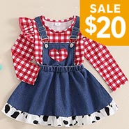 Little Girl Cowgirl Outfit Red Gingham Cow Print and Denim *ONLY ONE AVAILABLE Size 4T-5T*