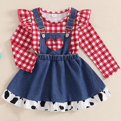 Little Girl Cowgirl Outfit Red Gingham Cow Print and Denim *ONLY ONE AVAILABLE Size 4T-5T*
