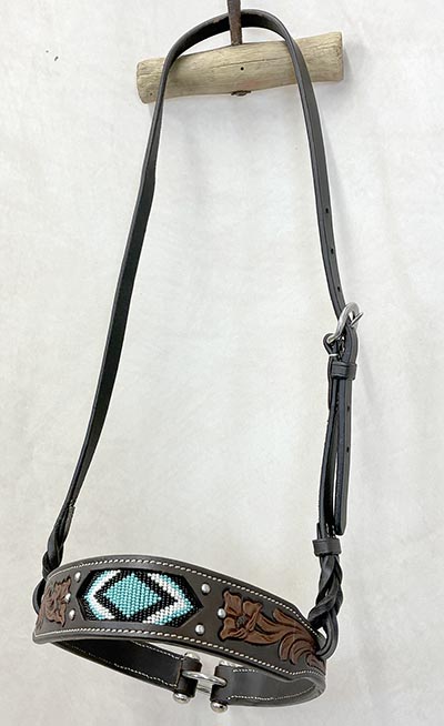 Turquoise Beaded Tooled Leather Noseband Tiedown *ONLY ONE AVAILABLE*