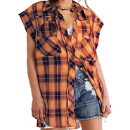 Sleeveless Orange and Black Plaid Tunic Length Blouse  *ONLY 1 AVAILABLE size S*