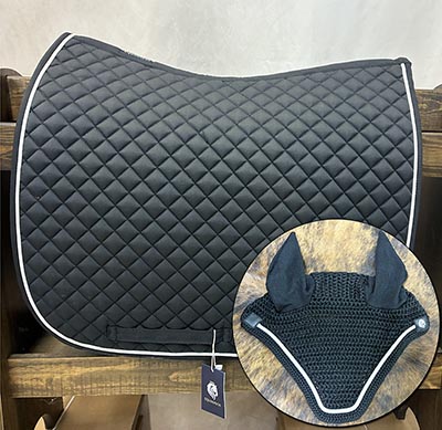 Black Equinavia Voss Dressage Saddle Pad and Crocheted Bonnet Set *ONLY ONE AVAILABLE*