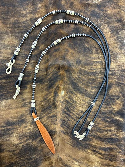 Black and Natural Braided Rawhide Western Romal Reins *ONLY ONE SET AVAILABLE*