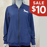 Navy Blue 4-way Stretch Scrub Jacket with Horse Embroidery *ONLY 1 AVAILABLE Size Medium*