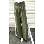 Venus Lace Trimmed Olive Green Textured Linen Slacks  *ONLY ONE AVAILABLE SIZE SMALL*
