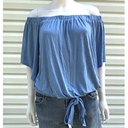 Venus Dusty Blue Off The Shoulder Belted Knit Top *ONLY 1 AVAILABLE SIZE MEDIUM*