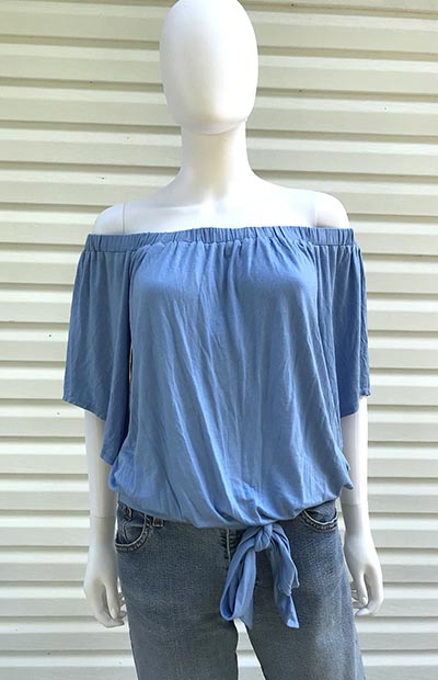 Venus Dusty Blue Off The Shoulder Belted Knit Top *ONLY 1 AVAILABLE SIZE MEDIUM*
